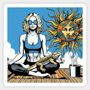 Zen Woman Meditating with her Beardie Sticker